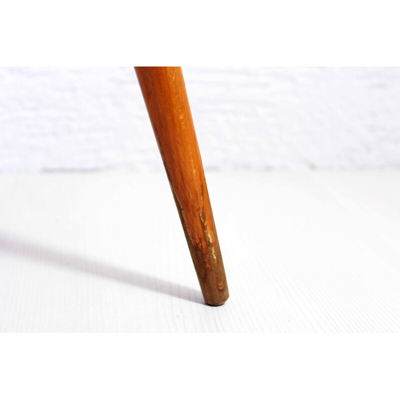 Vintage tripod pedestal table in vinyl and wood