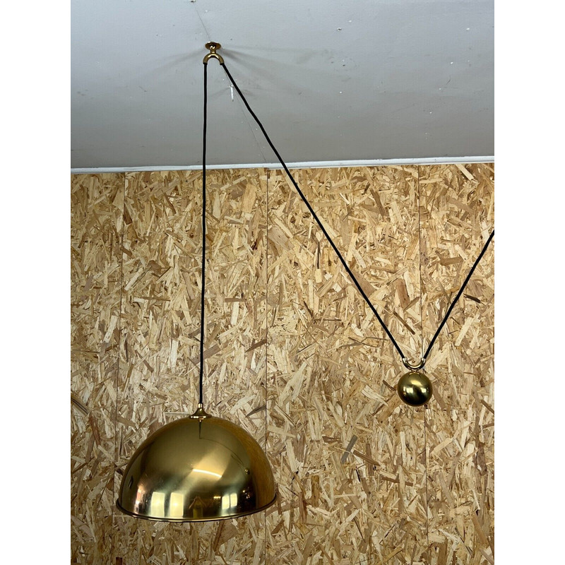 Vintage double counterbalance brass pendant lamp by Florian Schulz, 1960-1970s