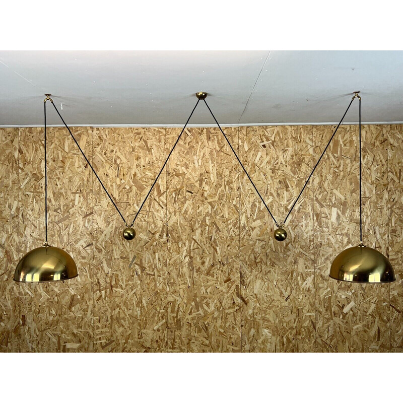 Vintage double counterbalance brass pendant lamp by Florian Schulz, 1960-1970s