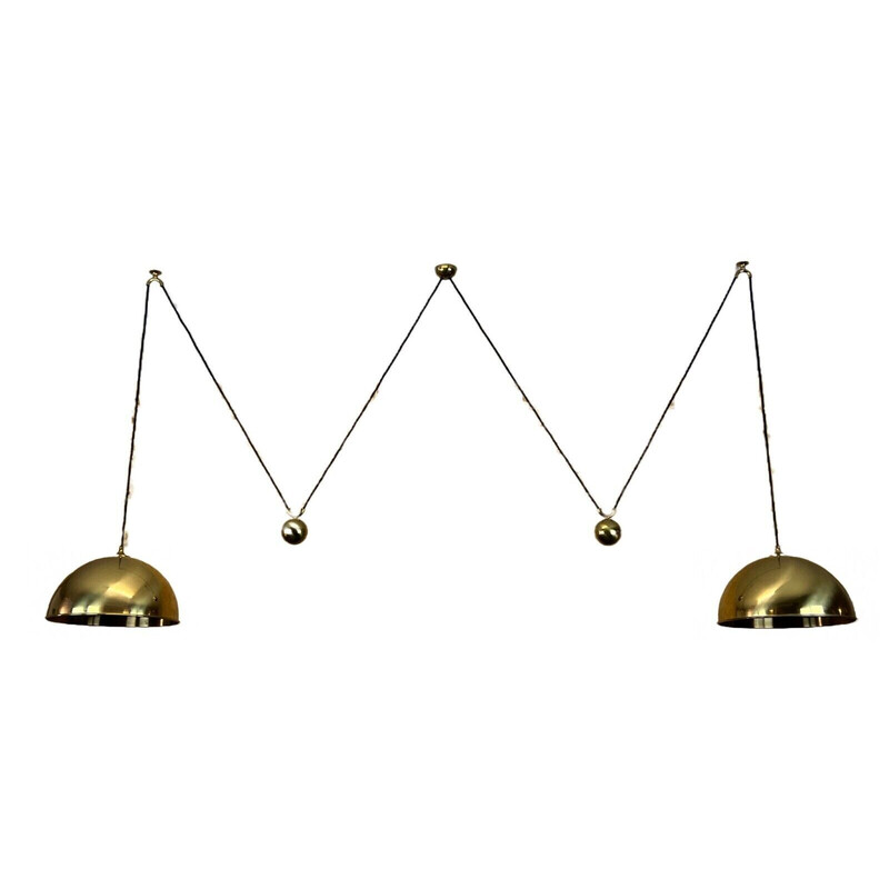 Vintage double counterbalance brass pendant lamp by Florian Schulz, 1960-1970s