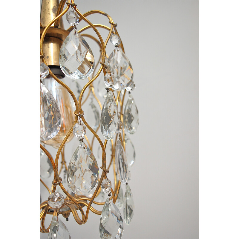 Vintage Mcm crystal pendant lamp, Italy 1960