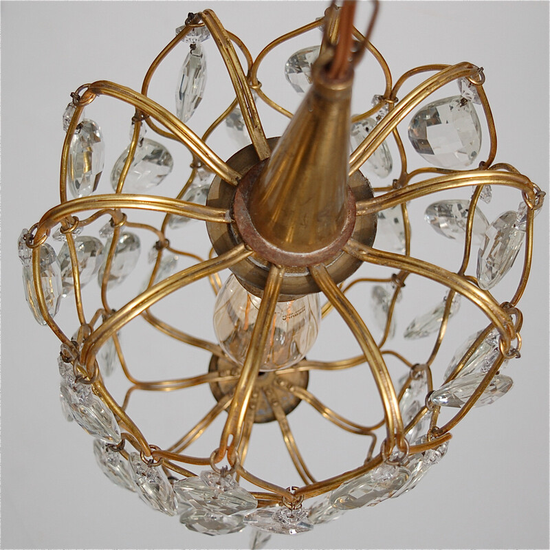 Vintage Mcm crystal pendant lamp, Italy 1960