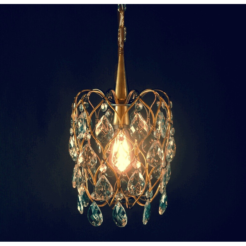 Vintage Mcm crystal pendant lamp, Italy 1960