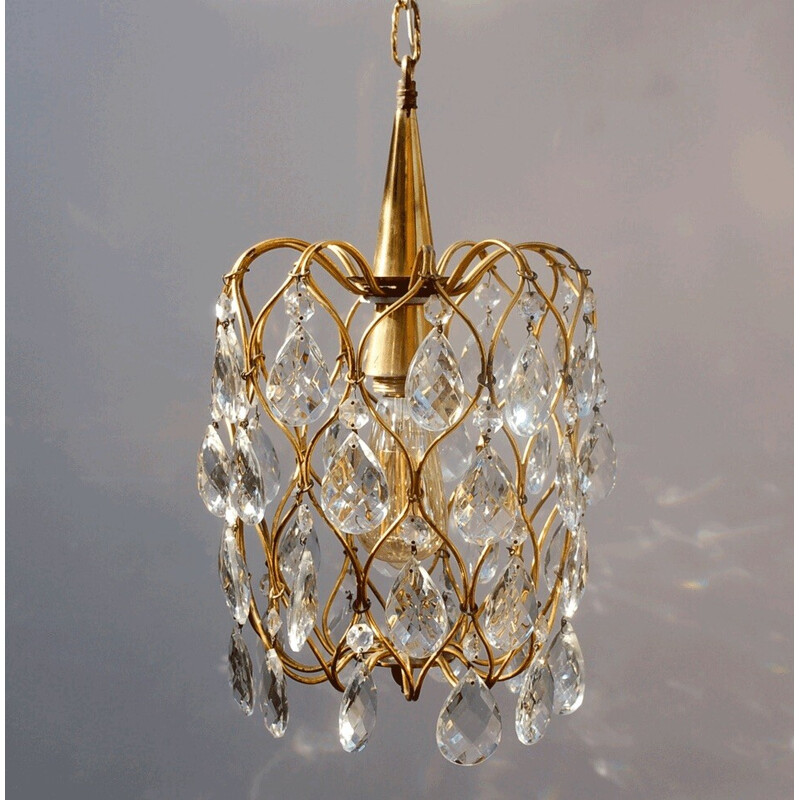 Vintage Mcm crystal pendant lamp, Italy 1960