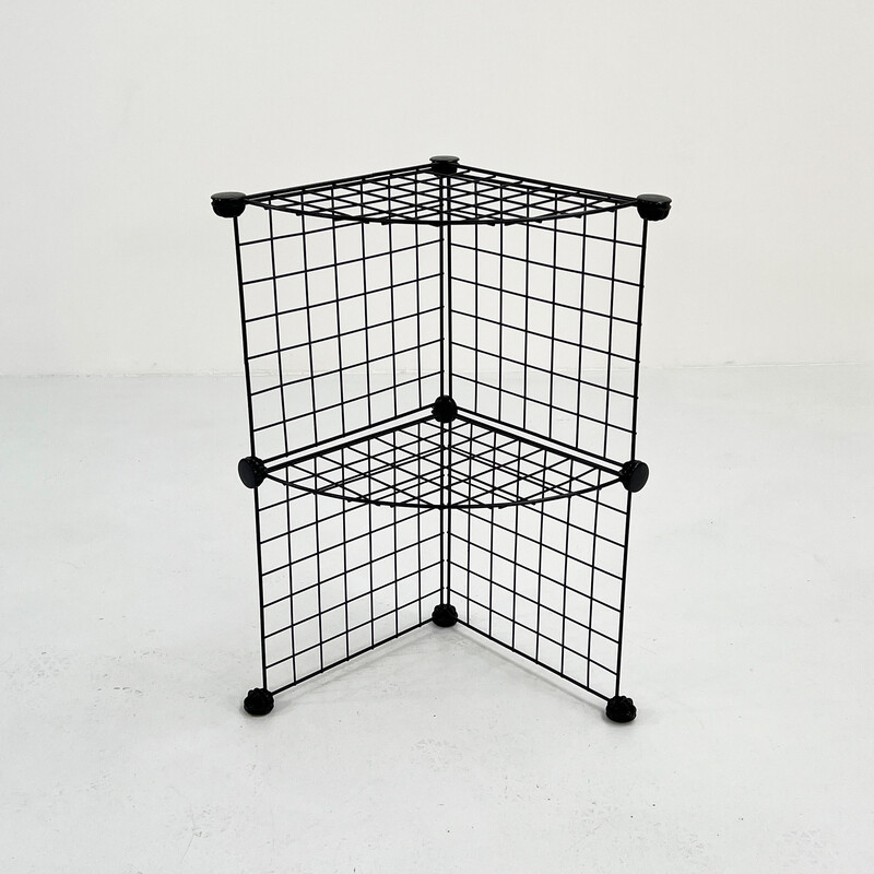 Vintage postmodern corner black metal shelf, 1980s