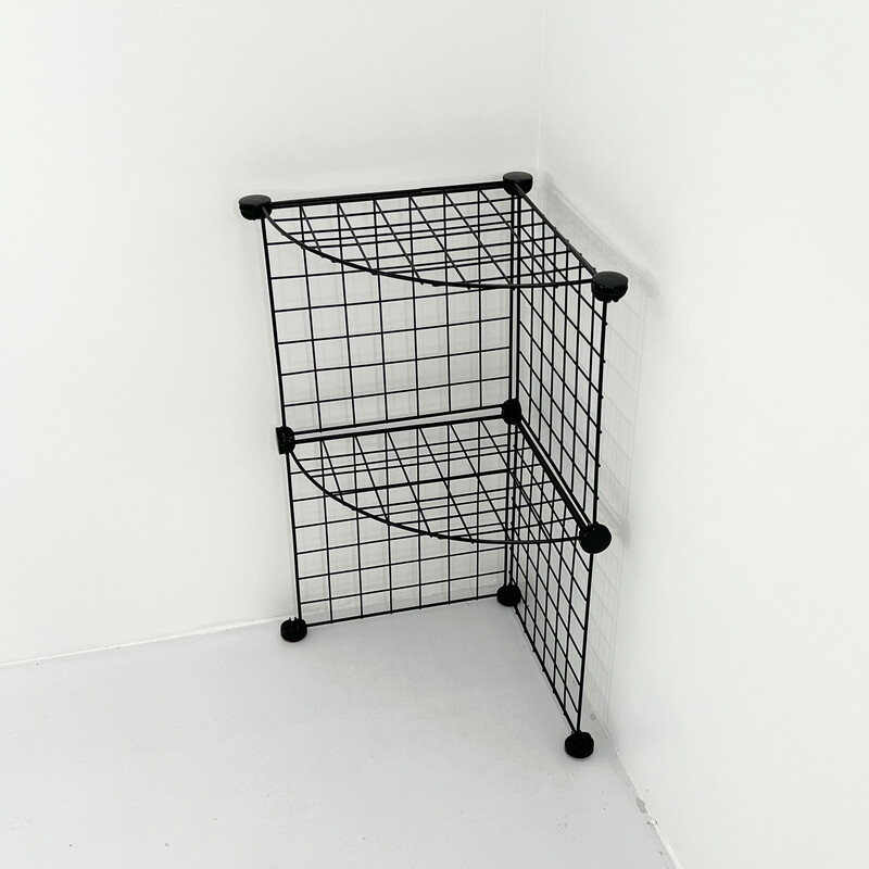 Vintage postmodern corner black metal shelf, 1980s