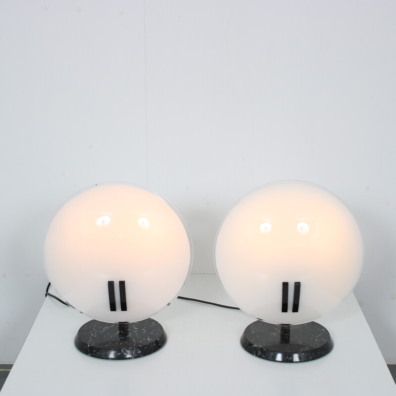 Pair of vintage "Perla" table lamps by Bruno Gecchelin for Oluce, Italy 1980s
