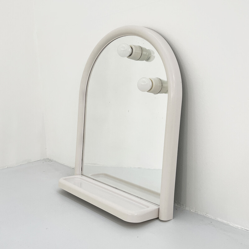 Vintage white mirror with lights by Di-erre, 1970s