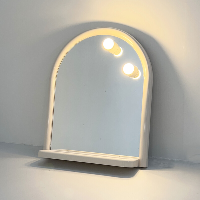 Specchio vintage bianco con luci di Di-erre, anni '70