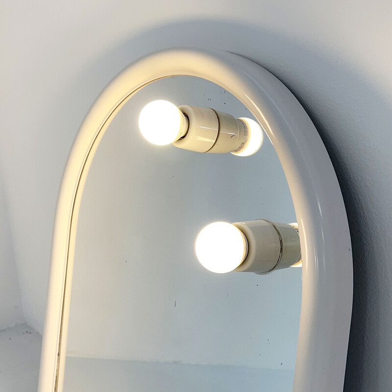 Espejo blanco vintage con luces de Di-erre, años 70