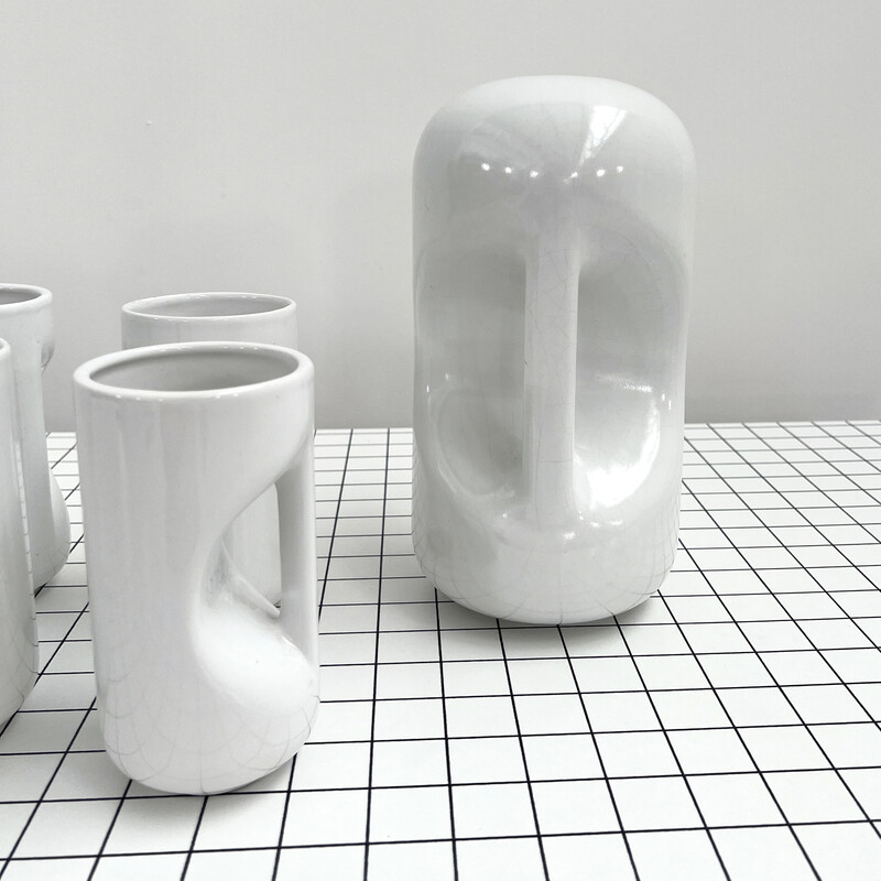 Jarra y vasos de cerámica vintage de Enzo Bioli para Il Picchio, años 60