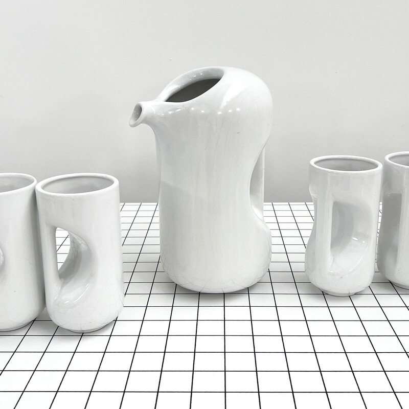 Vintage ceramic pitcher and glasses by Enzo Bioli for Il Picchio, 1960s