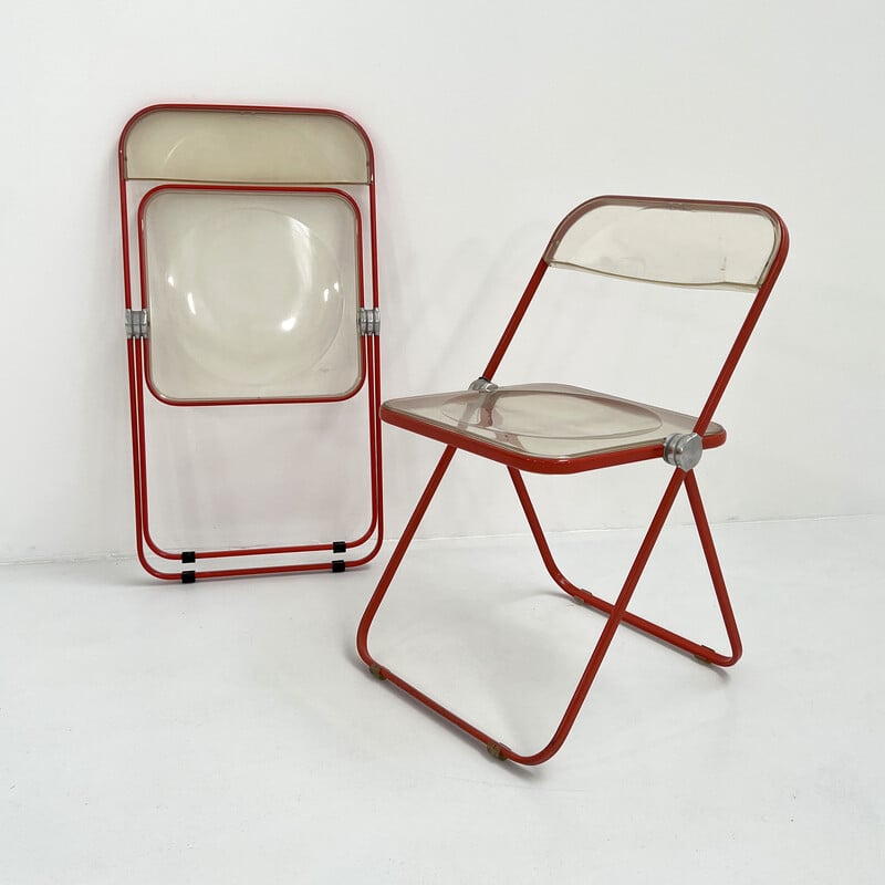 Cadeira dobrável Vintage Plia coral frame por Giancarlo Piretti para Anonima Castelli, década de 1960