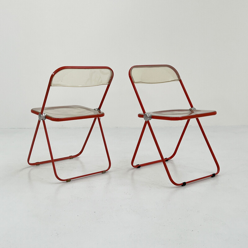 Vintage Plia coral frame folding chair by Giancarlo Piretti for Anonima Castelli, 1960s