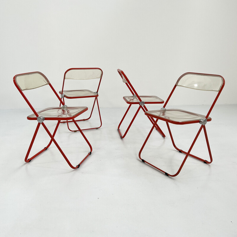 Vintage Plia coral frame folding chair by Giancarlo Piretti for Anonima Castelli, 1960s