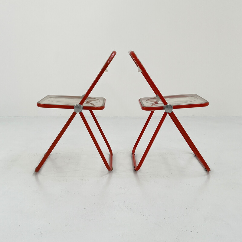 Vintage Plia coral frame folding chair by Giancarlo Piretti for Anonima Castelli, 1960s