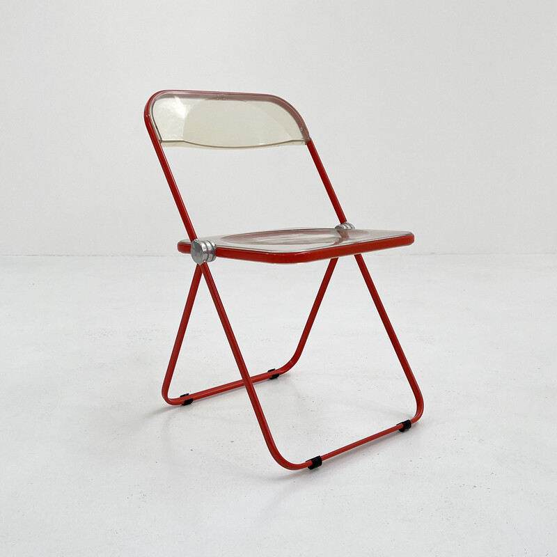 Vintage Plia coral frame folding chair by Giancarlo Piretti for Anonima Castelli, 1960s