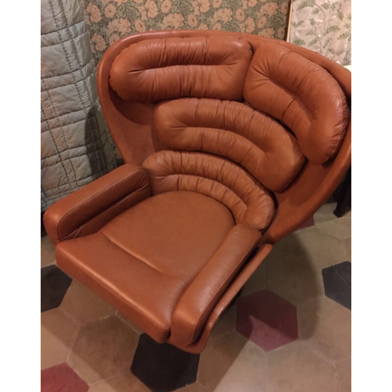 Comfort "Elda" brown leather and glass fibre armchair, Joe COLOMBO - 1960s