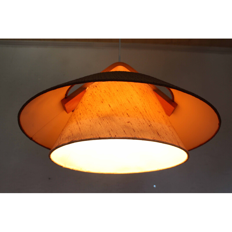 Scandinavische vintage hanglamp van multiplex en stof, 1970