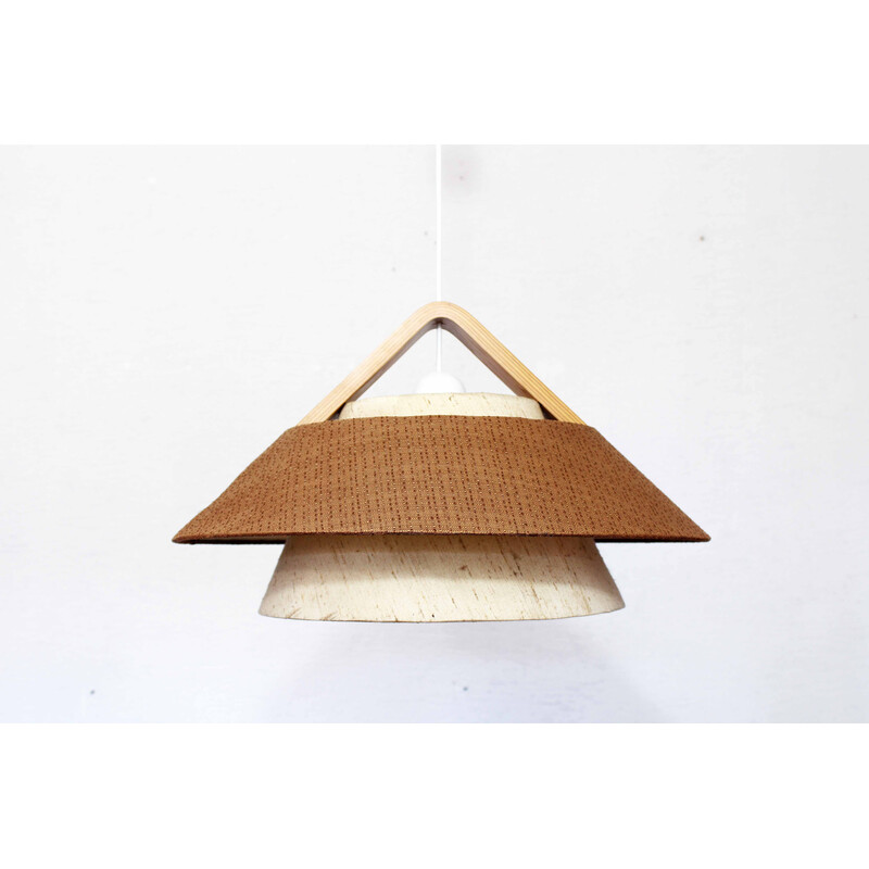 Scandinavische vintage hanglamp van multiplex en stof, 1970