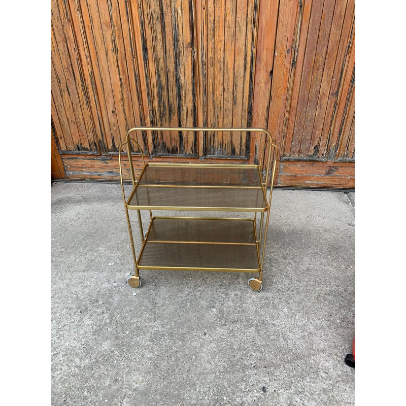 Vintage folding trolley in gold brass and plastic