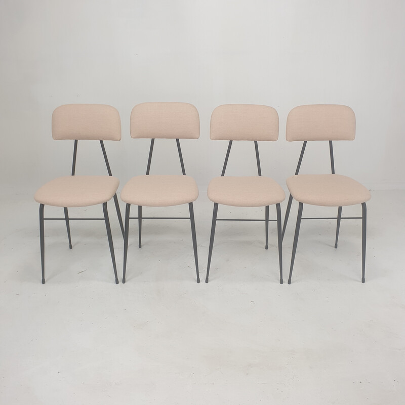 Set van 4 vintage Italiaanse stoelen in zwart gelakt staal, 1960