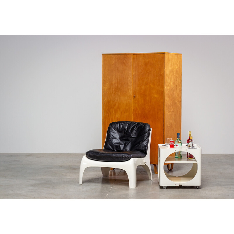 Vintage armchair in white fiberglass and leather, 1960