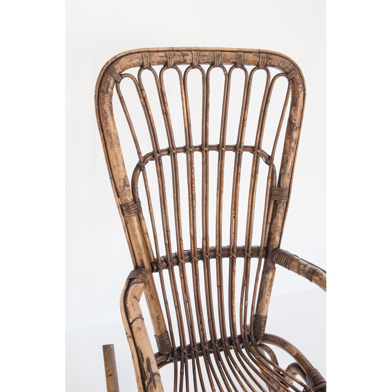 Silla mecedora de ratán vintage, Francia 1960