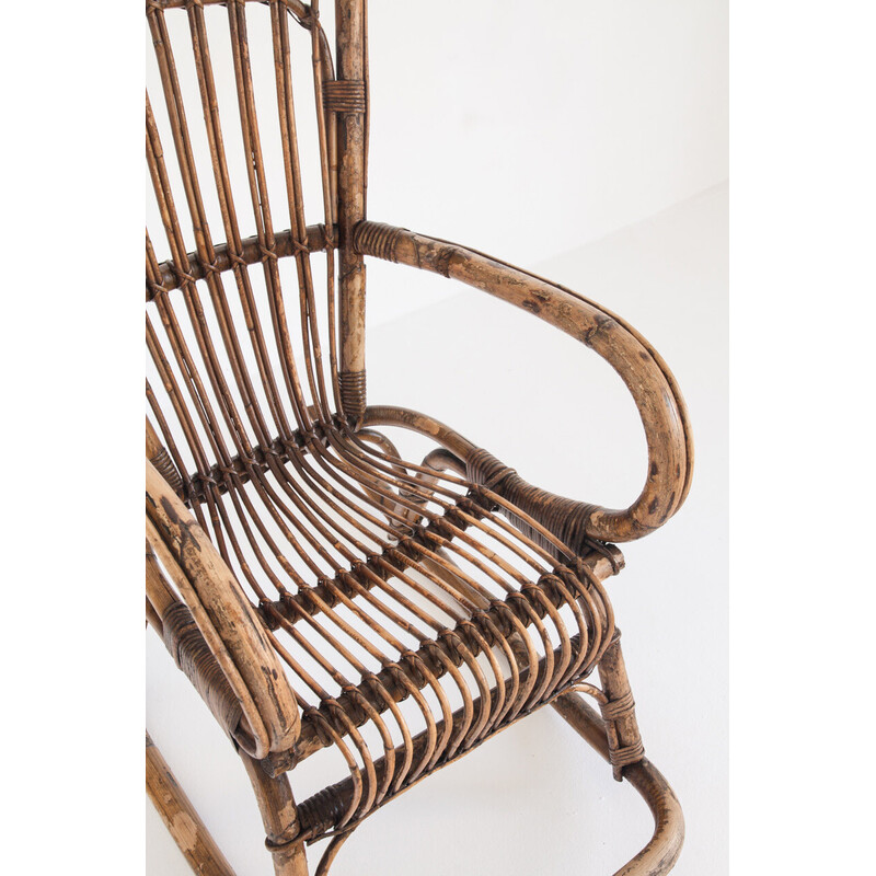 Vintage rattan rocking chair, France, 1960s