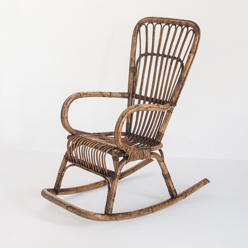 Vintage rattan rocking chair, France, 1960s