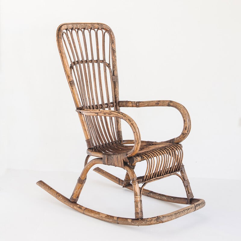 Vintage rattan rocking chair, France, 1960s