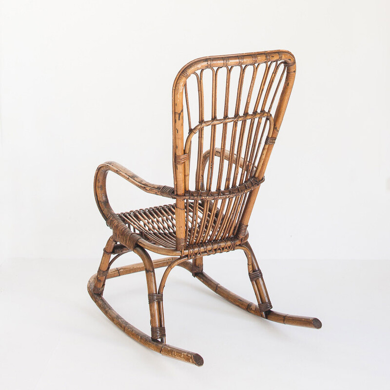 Silla mecedora de ratán vintage, Francia 1960