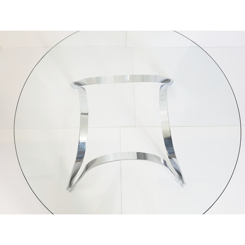  Dunbar round chromed steel and glass coffee table, Roger SPRUNGER - 1970s