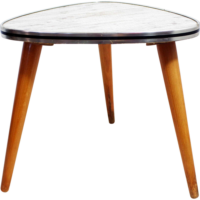 Vintage tripod pedestal table in vinyl and wood