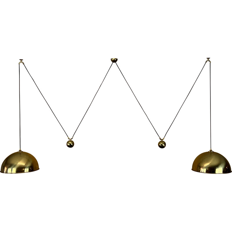 Vintage double counterbalance brass pendant lamp by Florian Schulz, 1960-1970s