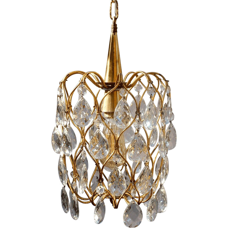 Vintage Mcm crystal pendant lamp, Italy 1960