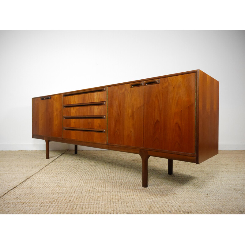 Teak sideboard with multiple storages and slender feet - 1960s