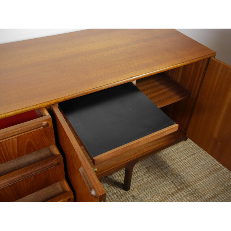 Teak sideboard with multiple storages and slender feet - 1960s