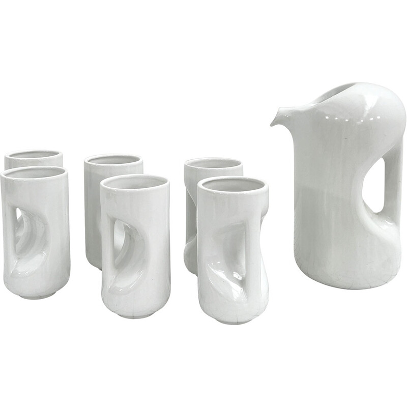 Vintage ceramic pitcher and glasses by Enzo Bioli for Il Picchio, 1960s