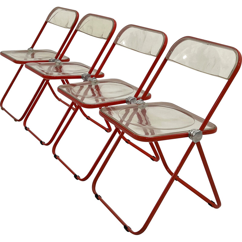 Vintage Plia coral frame folding chair by Giancarlo Piretti for Anonima Castelli, 1960s