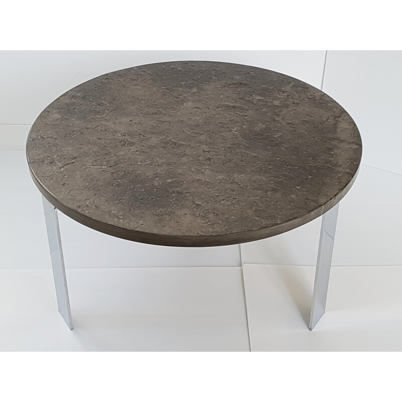 Draenert "1065" round grey schist and steel coffee table, Peter DRAENERT - 1960s