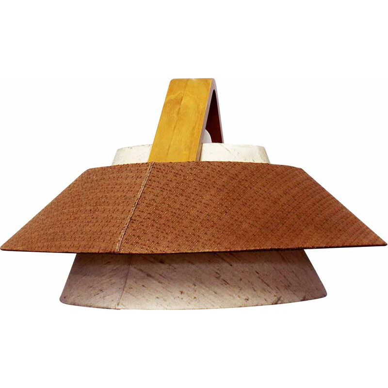 Scandinavian vintage plywood and fabric pendant lamp, 1970