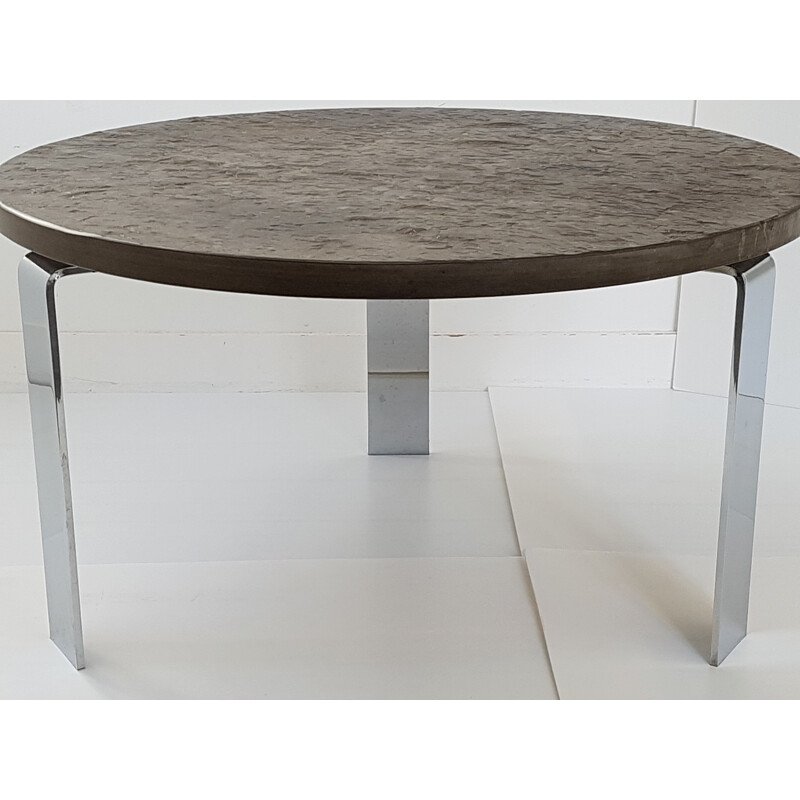 Draenert "1065" round grey schist and steel coffee table, Peter DRAENERT - 1960s