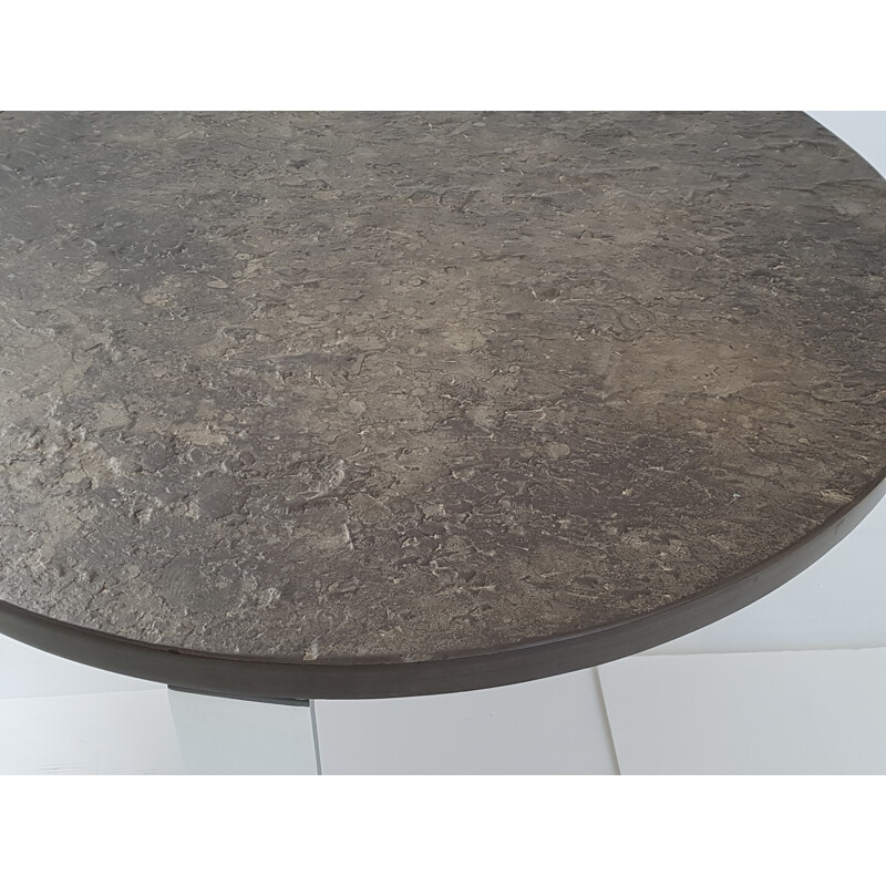 Draenert "1065" round grey schist and steel coffee table, Peter DRAENERT - 1960s