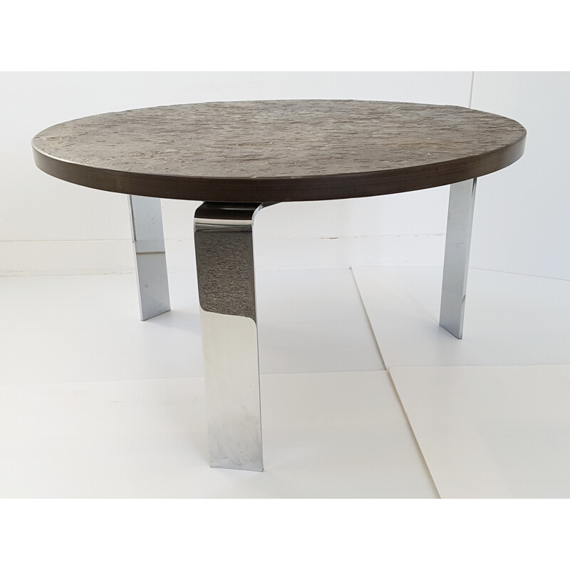 Draenert "1065" round grey schist and steel coffee table, Peter DRAENERT - 1960s