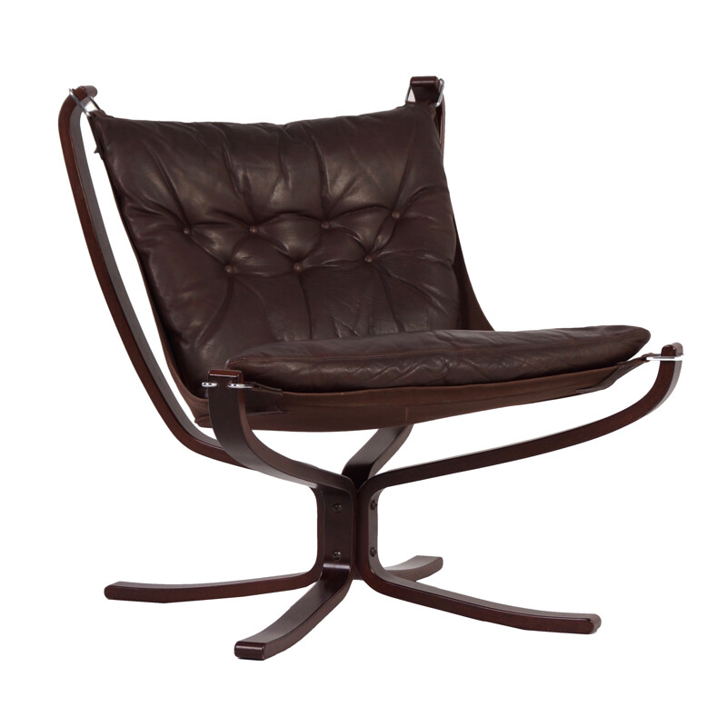 Vatne Mobler "Falcon Chair" in brown leather, Sigurd RESSEL - 1970s