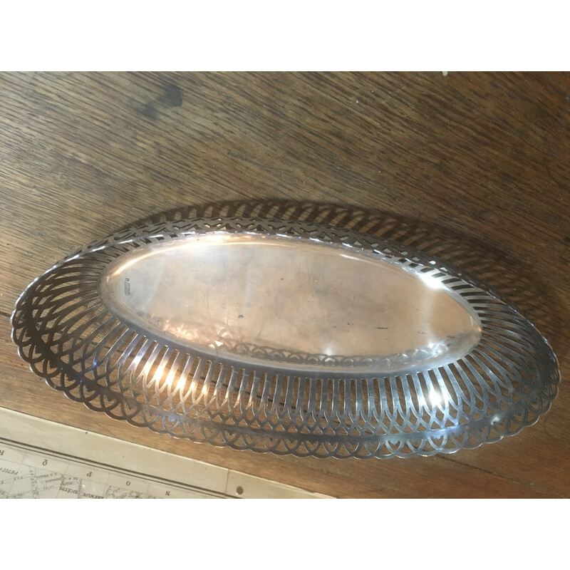 Vintage openwork silver plated bread basket, France