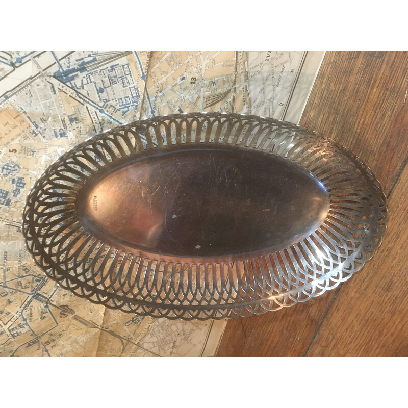 Vintage openwork silver plated bread basket, France