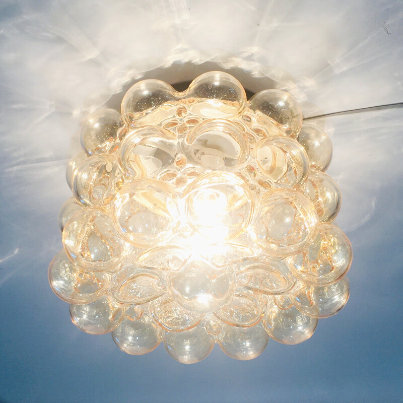 Vintage amber bubbelglas plafondlamp door Helena Tynell voor Limburg, Duitsland 1960