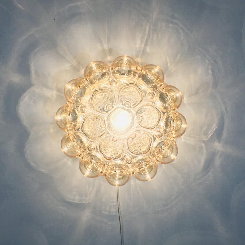 Vintage amber bubbelglas plafondlamp door Helena Tynell voor Limburg, Duitsland 1960